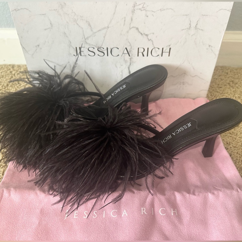 Jessica Rich Women’s Black Feather Malina Toe Black Heals Size 7 US / EU 37